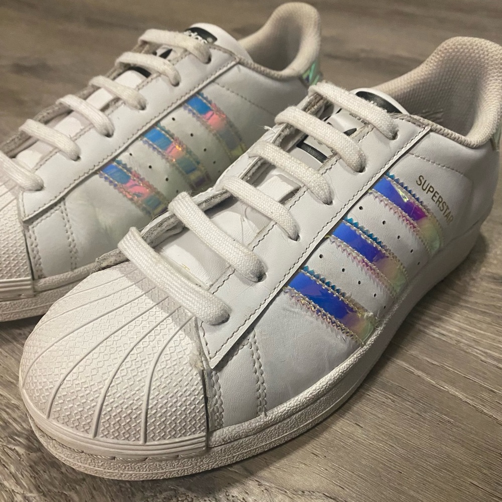 Adidas Superstar White Holographic Sneakers Shoes Size 5.5 AQ6278 - Picture 3 of 7